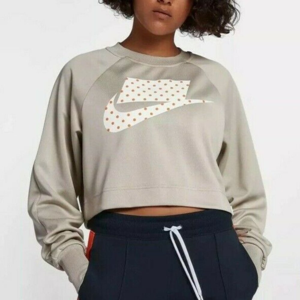 Nike Sportswear NSW Polka Dot Logo Cropped Sweatshirt Women Size M